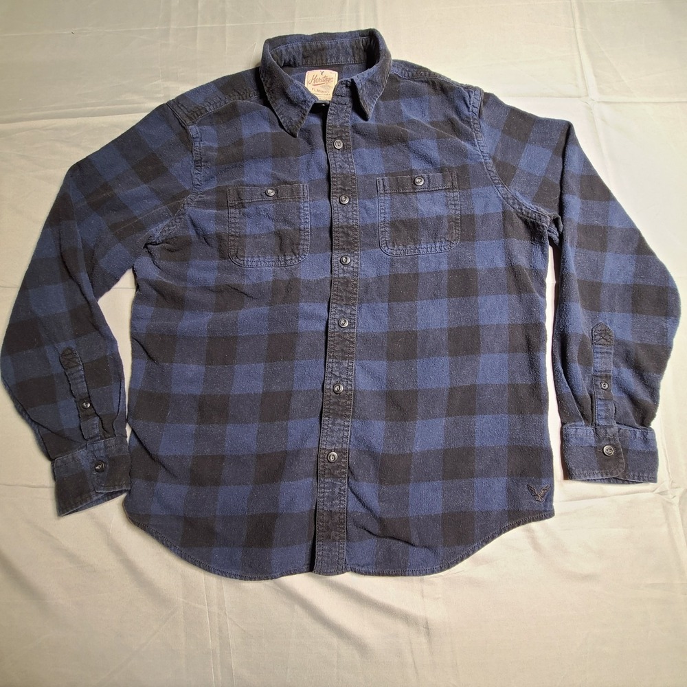 Vtg American Eagle Heritage Large Flannel Mens Plaid Y2K Checkered Blue Black...